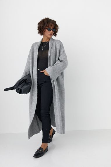 Довгий в'язаний кардиган - сірий цвет, ONE SIZE (є розміри)