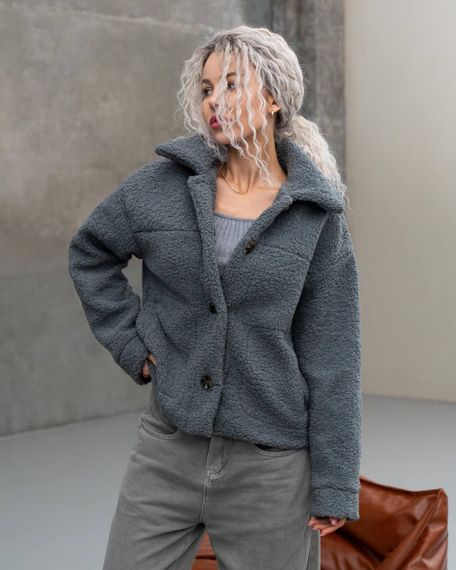 Женская короткая куртка мех Тедди, MN0002  цвет серый, размер L