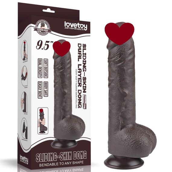 Фаллоимитатор 9,5'' Sliding Skin Dual Layer Dong Black sexstyle