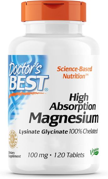 Магній хелат Doctor's Best High Absorption Magnesium, Lysinate Glycinate 100% Chelated, 100 mg, 120 Tablets