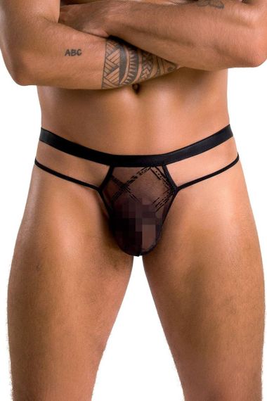 Мужские прозрачные стринги Passion 029 THONG COLLIN L/XL Black, сетка sexstyle