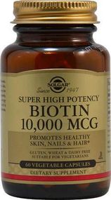 Біотин, Biotin, Super High Potency, Solgar, висока ефективність, 10000 мкг, 60 капсул