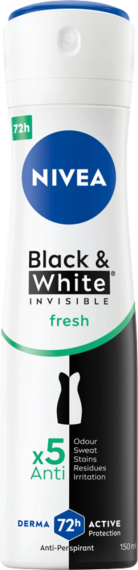 NIVEA Black & White Invisible Антиперспірант-спрей, 72 години, Fresh 250 мл