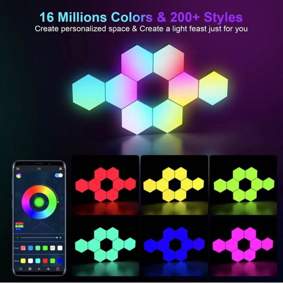 Світлодіодні RGB шестикутні ліхтарі, дистанційне керування, додаток, синхронізація музики, 8 шт. | Зображення 2