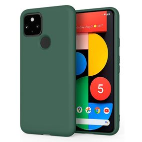 Силиконовый чехол для Google Pixel 5 темно-зеленый c микрофиброй Soft touch