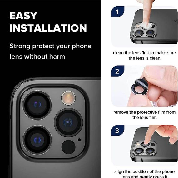 Захисне скло Metal Classic на камеру (в упак.) для Apple iPhone 16 Pro (6.3") / 16 Pro Max (6.9") Чорний / Black | Зображення 5