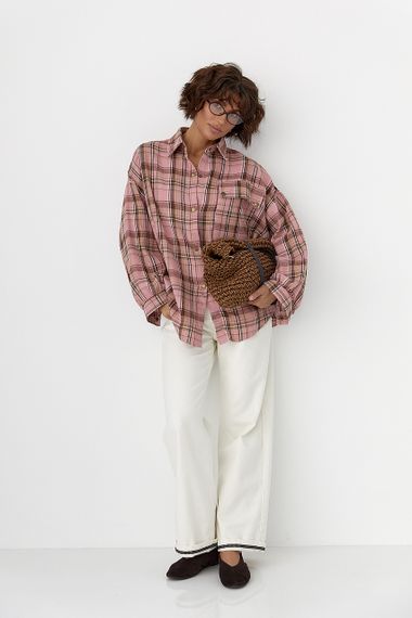 Картата сорочка із коміром на кнопках - пудра цвет, ONE SIZE (є розміри) | Зображення 2