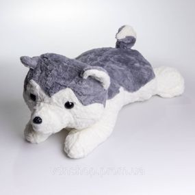 М'яка іграшка-плед, подушка 3 в 1 Хаскі плед в іграшці 50×30×26 (см) Сірий 7124G