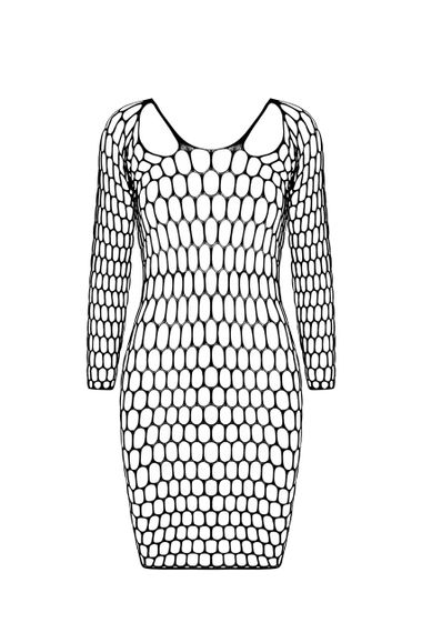 Платье крупная сетка с глубоким декольте и длинными рукавами BS093 черный Sex Aura | Зображення 3