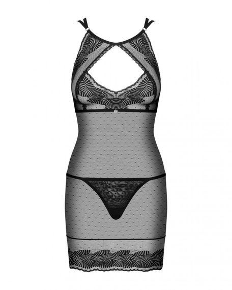 Сорочка мереживна Obsessive Allastia chemise, Черный,  L/XL | Зображення 4
