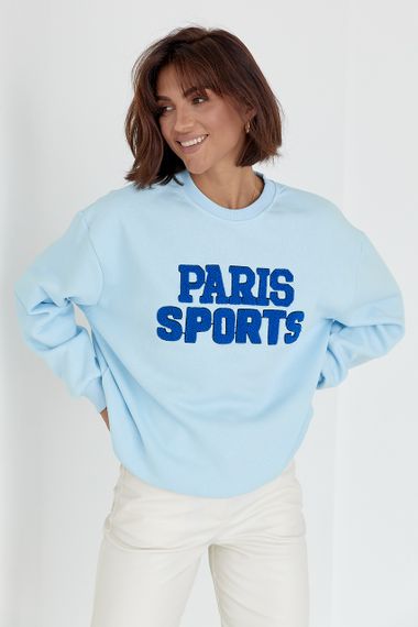 Теплый свитшот на флисе с надписью Paris Sports - голубой цвет, S (есть размеры) | Зображення 5