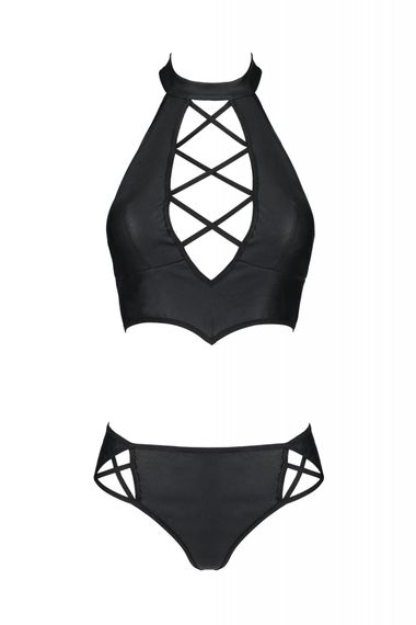 Комплект з екошкіри Passion Nancy Bikini 4XL/5XL black, бра та трусики з імітацією шнурівки, 4XL/5XL | Зображення 2