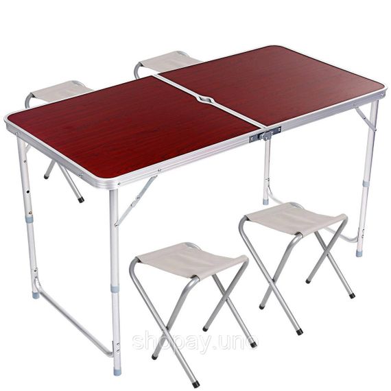 Раскладной стол - чемодан с 4 стульями Folding Table для пикника, рыбалки, дачи, 120х60 см | Зображення 3