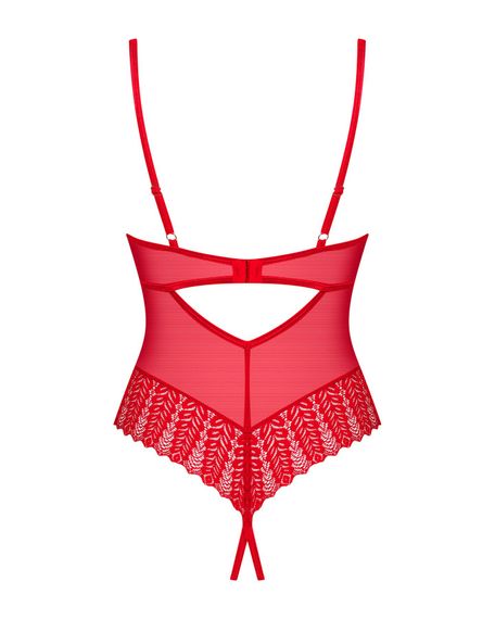 Боді з доступом Obsessive Ingridia crotchless teddy M/L, червоне, відкриті груди | Зображення 3