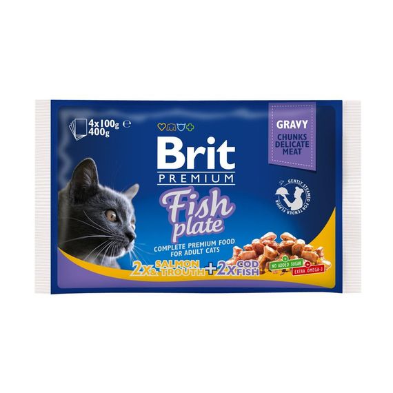 Набор влажного корма Brit Premium "Рыбная тарелка" в соусе 4 шт