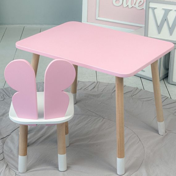 Дитячий  прямокутний стіл і стільчик метелик з білим сидінням. Столик рожевий дитячий | Зображення 4