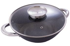 Сковорода-wok чугунная Kamille - 320 мм x 4,5 л мрамор с крышкой (4807MR)