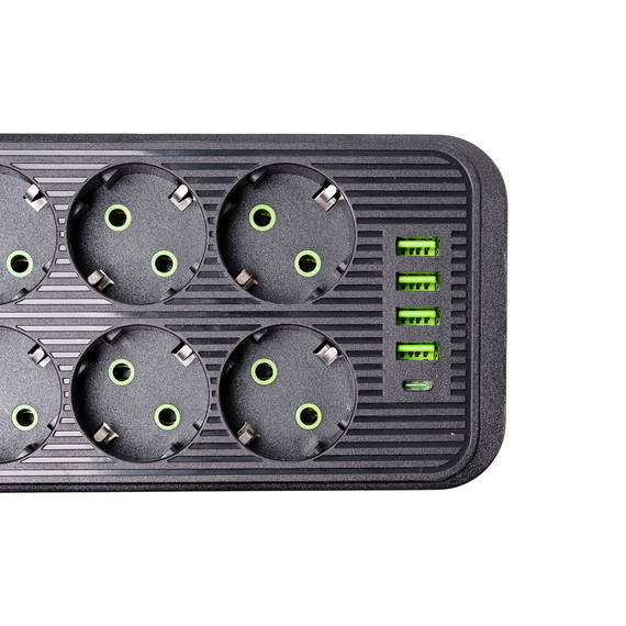 Мережевий фільтр подовжувач F06U на 6 розеток 4 USB 1 Type-C та кнопкою відключення 3 м Чорний HP-5-24 | Зображення 3