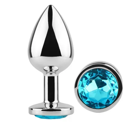 Анальна пробка із кристалом EGZO - Silver Round Plug Aqua size M Sex Aura | Зображення 1