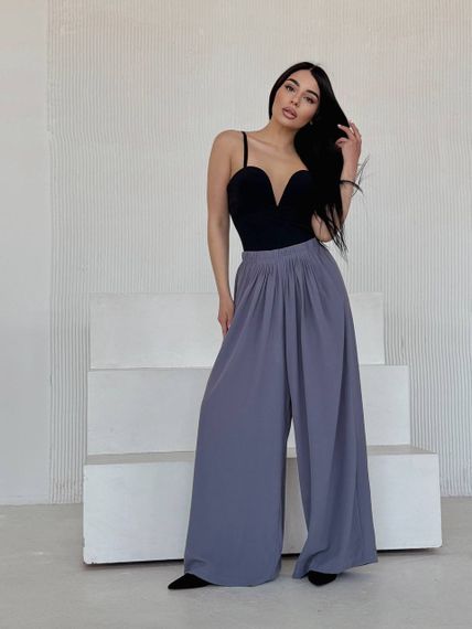 Женские широкие свободные брюки палаццо в складку AV180 размер M/L цвет серый | Зображення 4