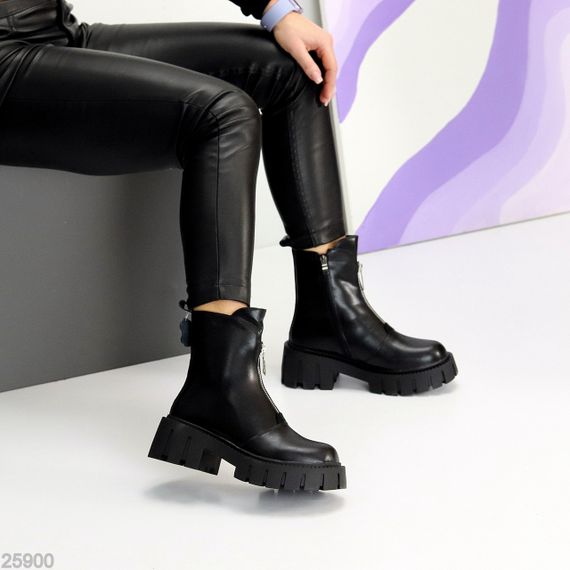 Чорні шкіряні черевики берці на блискавці на тракторній підошві | Зображення 7