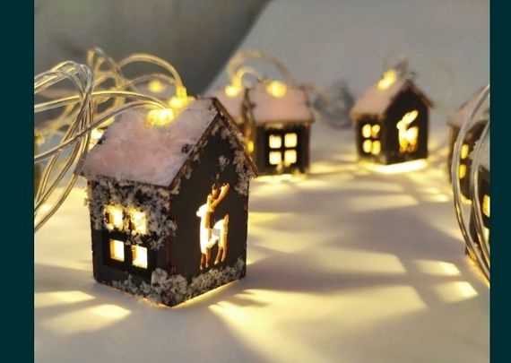 Led гирлянда "Домик" | Гирлянда новогодняя Домики, 10 диодов 4 м, прозрачный провод  | Светодиодная гирлянда |