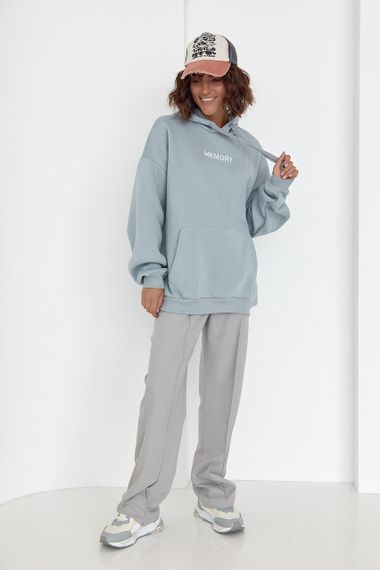 Теплое женское худи oversize с вышивкой Memory серый цвет L | Зображення 2