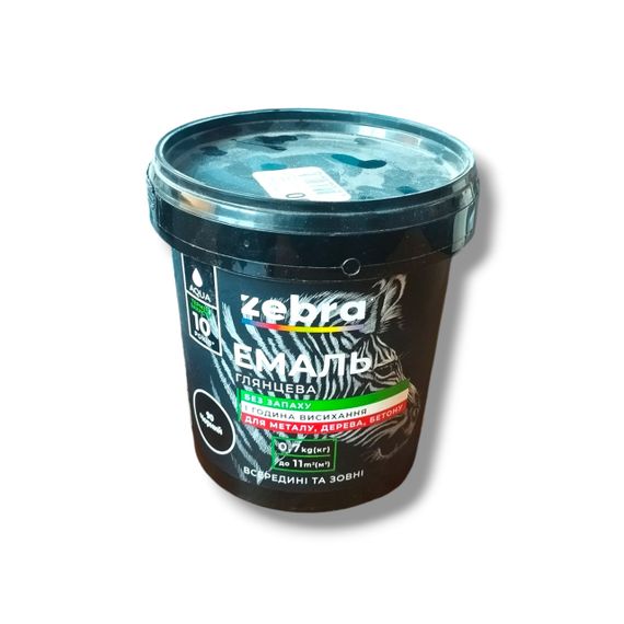 Акрилова емаль Zebra 0.7 кг Чорна (№90) – без запаху, міцне покриття, підходить для металу