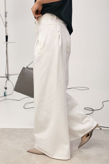 Джинси Palazzo з декоративними швами - білий цвет, XL (є розміри) | Зображення 4