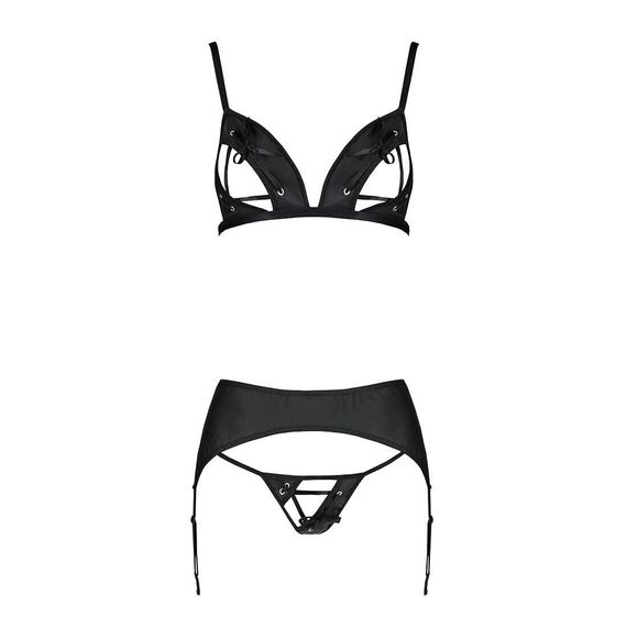 Комплект з екошкіри Passion Miley Set black L/XL: трусики, бюстгальтер, пояс для панчіх, L/XL | Зображення 2