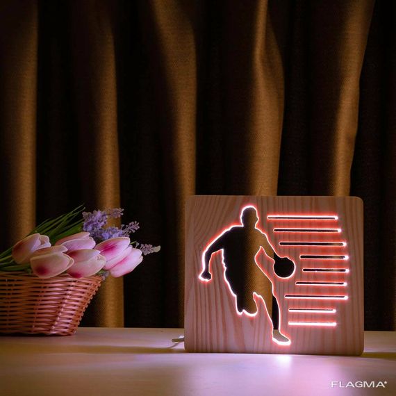 Светильник ночник ArtEco Light из дерева LED "Баскетболист с мячем" с пультом и... | Зображення 9