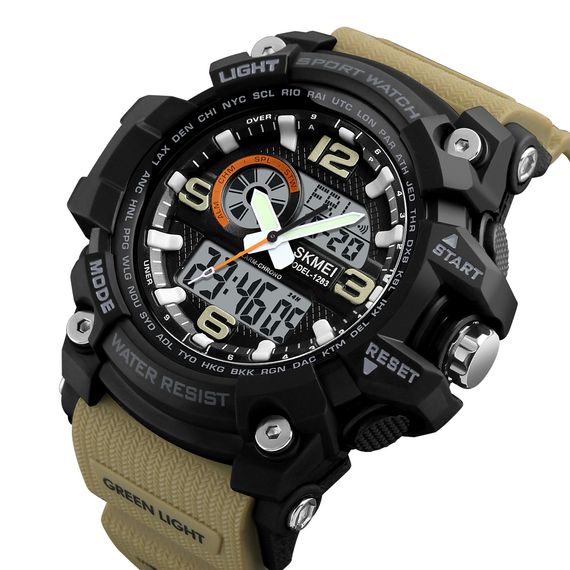 Чоловічий годинник Skmei 1283 Black-Khaki Wristband. | Зображення 1