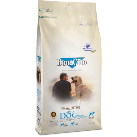 Корм BonaCibo Dog Adult Chicken & Rice with Anchovy сухий з куркою та рисом для дорослих собак 4 кг