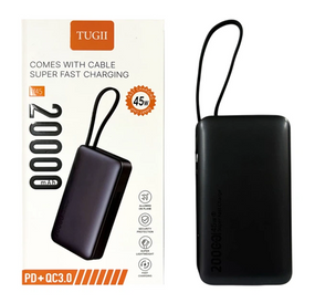 Повербанк TUGII Y45 20000mAh со встроенными кабелями поддержкой быстрой зарядки PD и QC 3.0 45 Вт Черный