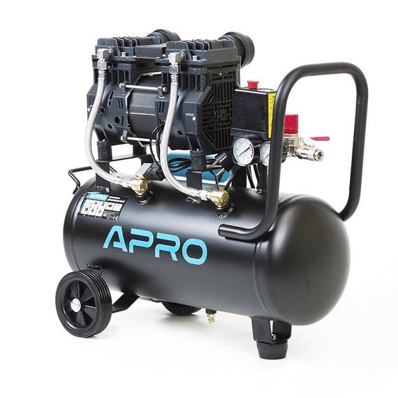 Компресор двоциліндровий безмасляний APRO OFE-24 1,5 кВт 240 л/хв 8 бар 24 л (кран + штуцер)
