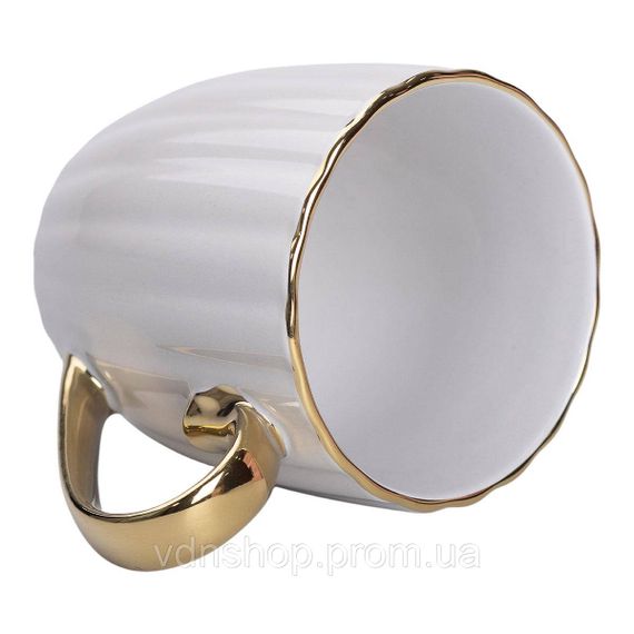 Чашка порцелянова із золотим обідком і золотою ручкою 420 (мл) кружка Сіра RX-N240629G | Зображення 2