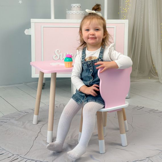 Дитячий  прямокутний стіл і стільчик ведмежа з білим сидінням. Столик рожевий дитячий | Зображення 6