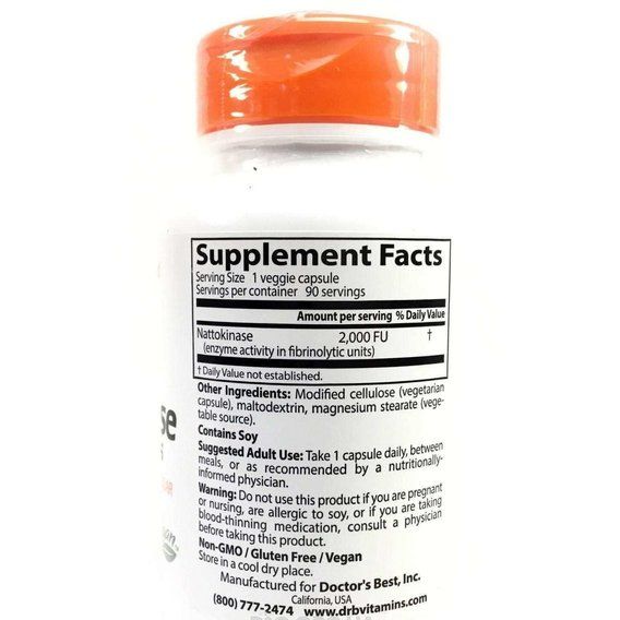 Комплекс для профілактики тиску та кровообігу Doctor's Best Nattokinase 2,000 FU 90 Veg Caps | Зображення 1