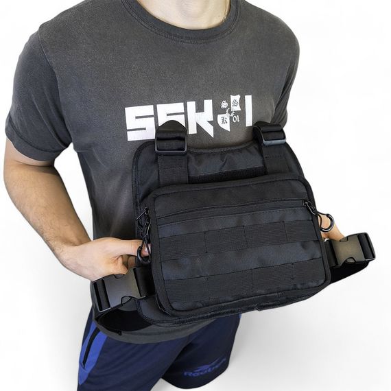 Нагрудная тактическая сумка мужская, сумка через плечо черная разгрузка | Зображення 2