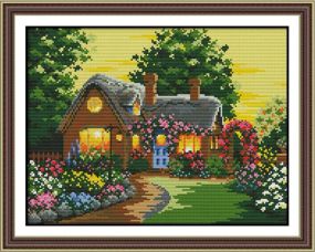 Набор для вышивания по нанесённой на канву схеме "Suburban house". AIDA 14CT printed, 37*30 см