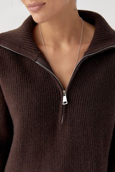 В'язаний светр із високою горловиною на блискавці - коричневий цвет, ONE SIZE (є розміри) | Зображення 3