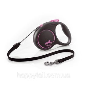 Поводок-рулетка Flexi для собак Black Design трос розовый размер M 5 м/20 кг