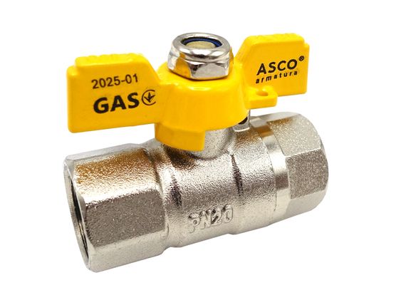 Кран кульовий нікель для газу Nickel PRO 1/2" ВВ PN20 жовтий метелик  ASCO 1/26 | Зображення 3
