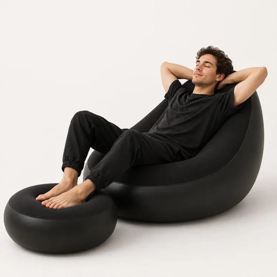 Надувной диван AIR SOFA с насосом чёрный • Велюровое надувное кресло-диван для дома, дачи, отдыха, пляжа и кемпинга | Зображення 2