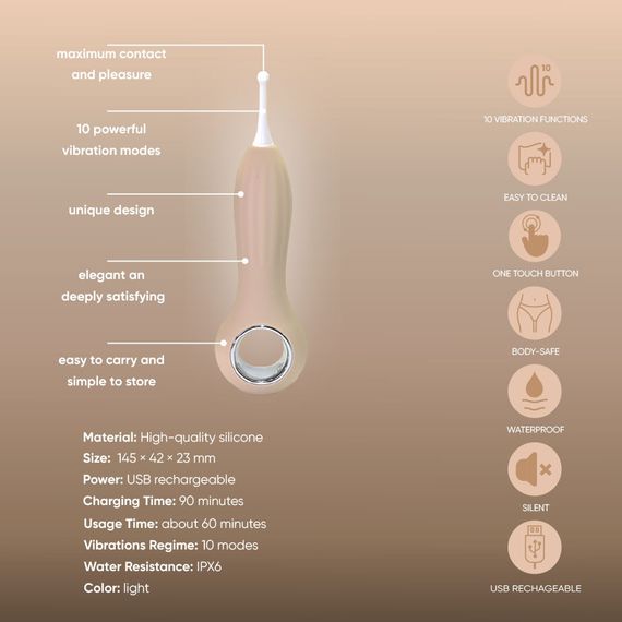 Вибратор точечный с насадками Sweet Em для клитора, бежевый, 14.5 см Sex Aura | Зображення 7