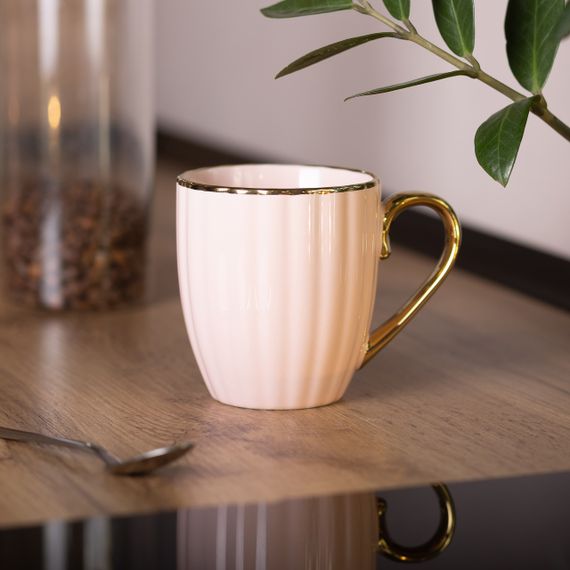 Чашка фарфоровая с золотым ободком и золотой ручкой 420 (мл) Розовая RX-N240629P | Зображення 3