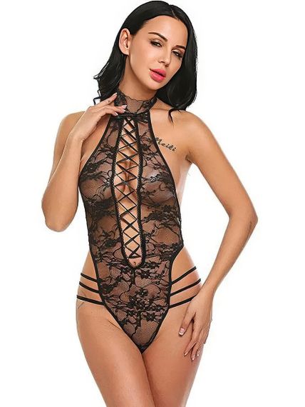 Еротичний чорний мереживний боді зі шнурівкою (розмір XXL) | Зображення 6