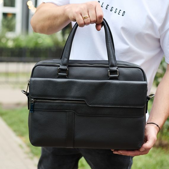 Чоловіча ділова сумка зі шкіри 39х29х10, класичний портфель для ноутбука та офісу, сумочка для студента, чорний | Зображення 7