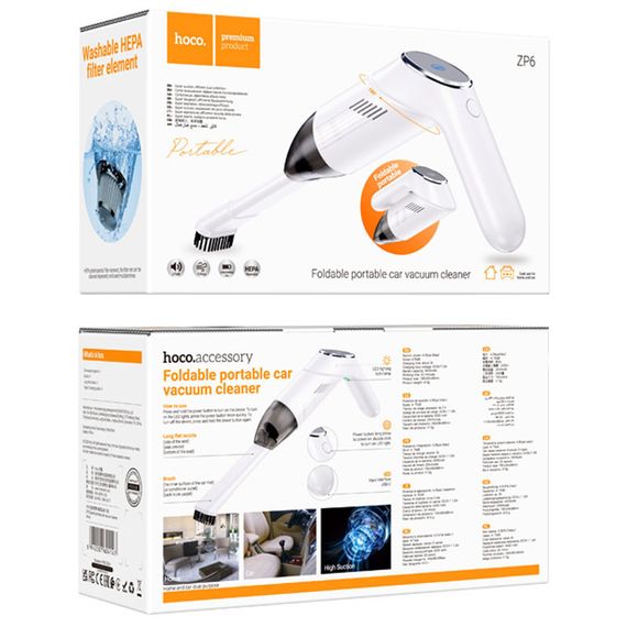Портативний пилосос Hoco ZP6 Speed portable car vacuum cleaner White | Зображення 3