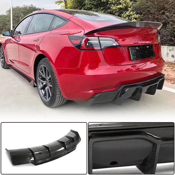 Задний диффузор V2 (2016-2023, Карбон) для Tesla Model 3 2017- гг